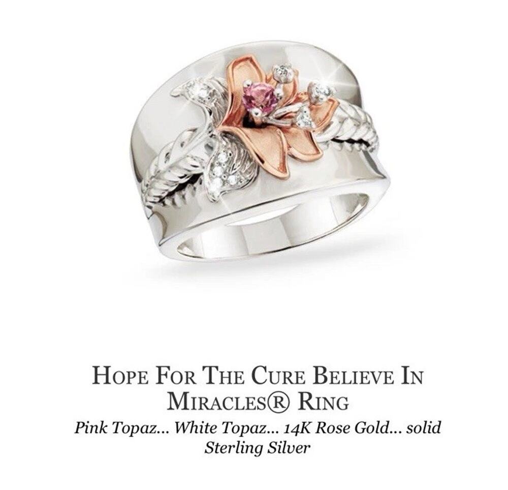Hope for the Cure Believe in Miracles Pink/White Topaz Ring Rose GP Accent 6.25